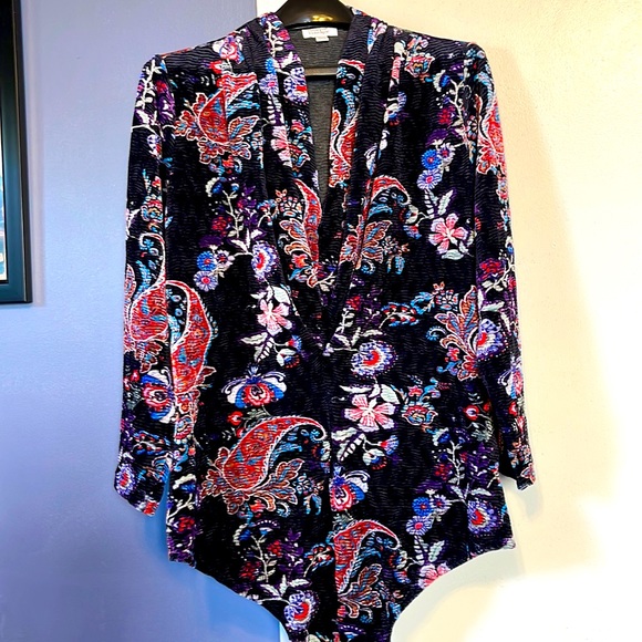 Unique Vintage Plus Size Black Floral Velvet Friday Night Bodysuit - Picture 1 of 12